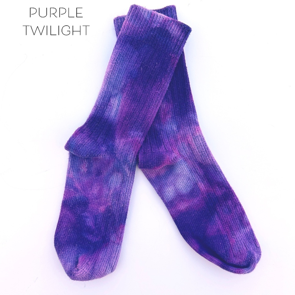 Purple Ice Dye Crew Socks, Tie Dye Purple Cotton Socks Hand Dyed Womens M Mens S